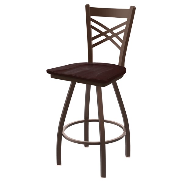 36" Swivel Bar Stool, Bronze Finish, Dark Cherry Maple Seat